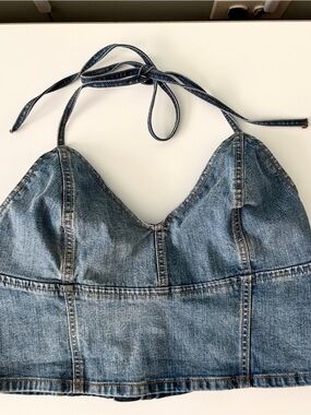Wild Fable Denim Blue Halter Top Crop Top Size LArge